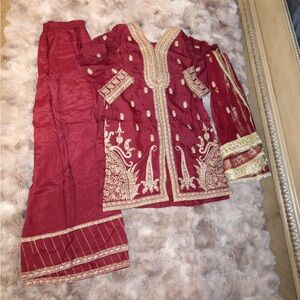 Sapphire 3 piece suit Elegant Red and Gold Embroidered Outfit